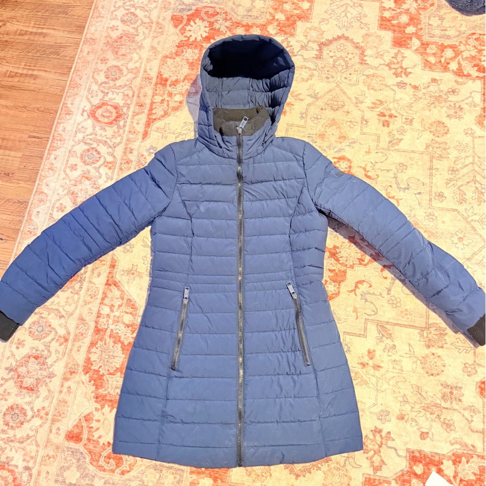 Nautica Long Quilted Hooded Puffer Jacket in Navy